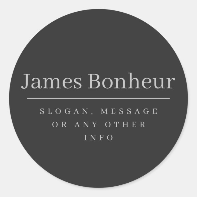 Simple Modern Name & Slogan or Contact Information Classic Round Sticker (Front)