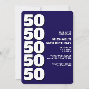 Simple Modern Navy Blue 50th Birthday Invitation