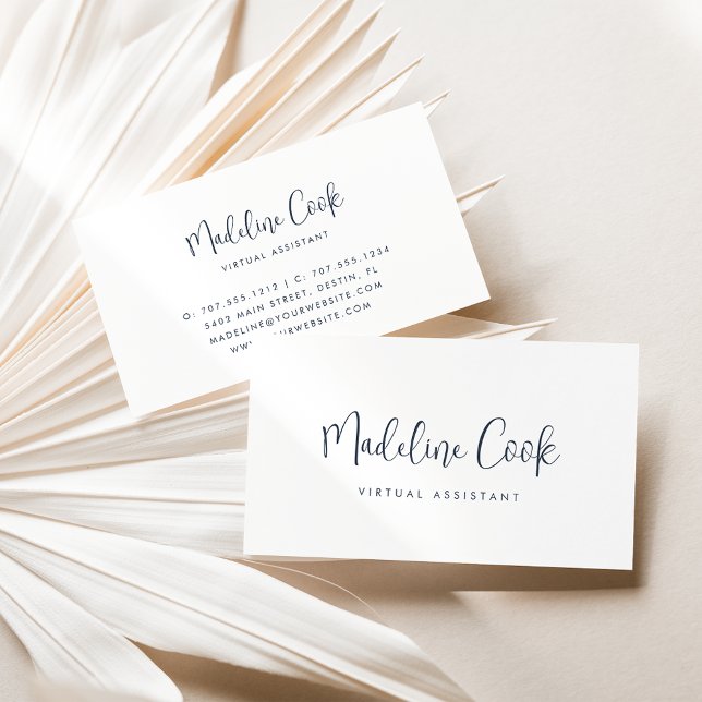 Simple Modern Navy Blue Calligraphy Script Business Card (Creator Uploaded)
