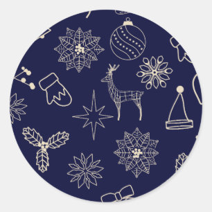 Simple Modern Navy Blue Cute Christmas Pattern Classic Round Sticker