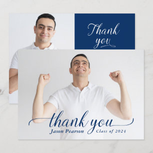 Simple Modern Navy Blue Graduation Thank you Card