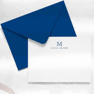 Simple Modern Navy Blue Monogram Initial Note Card
