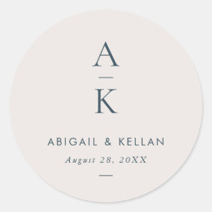 Simple Modern Navy Blue Monogram Mix Match Wedding Classic Round Sticker