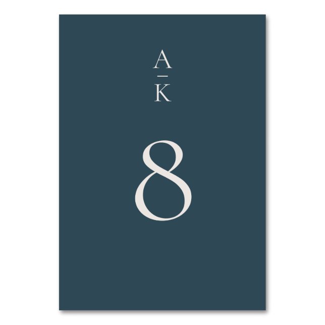 Simple Modern Navy Blue Monogram Mix Match Wedding Table Number (Front)