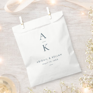 Simple Modern Navy Blue Monogram Wedding Favour Bag
