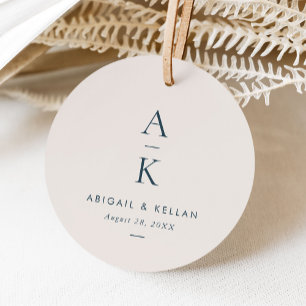 Simple Modern Navy Blue Monogram Wedding Favour Tags