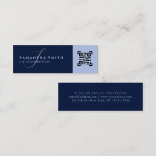 Simple Modern Navy Blue QR or Logo Monogrammed Mini Business Card