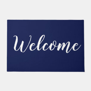 Simple Modern Navy Blue  Script Typography Welcome Doormat