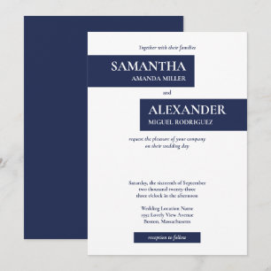 Simple Modern Navy Blue White Geometric Wedding Invitation