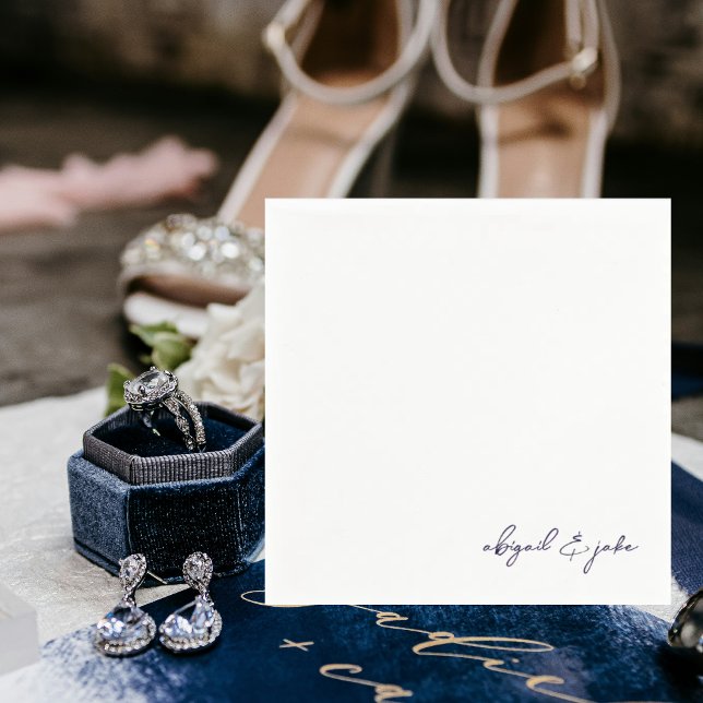 Simple Modern Navy Script Names Wedding  Napkins (Creator Uploaded)