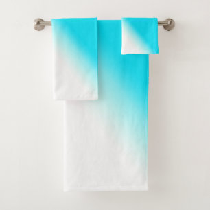 Simple Modern Neon Blue White Abstract Gradient Bath Towel Set