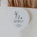 Simple Modern Neutral Baby Shower It's a Girl 2 Inch Round Button<br><div class="desc">Celebrate your little one with our simple modern neutral baby shower it's a girl button, featuring a minimalist black-and-white design that is modern and pretty. With its clean, boho-inspired aesthetic, the contemporary, gender-neutral vibe is perfect for welcoming a baby boy or girl in any season—whether it's fall, winter, spring, or...</div>