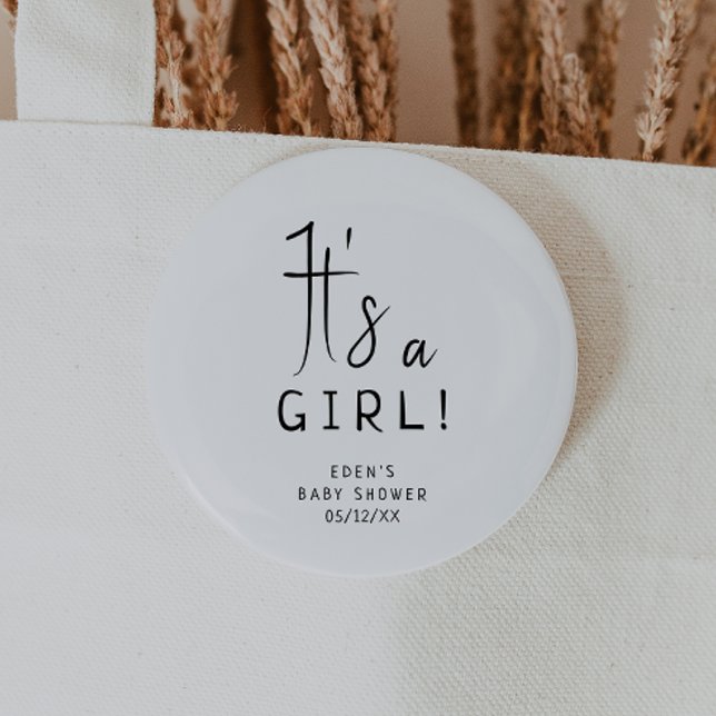 Simple Modern Neutral Baby Shower It's a Girl 2 Inch Round Button (Creator Uploaded)