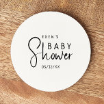 Simple Modern Neutral Baby Shower Round Paper Coaster<br><div class="desc">Celebrate your little one with our simple modern neutral baby shower round paper coaster, featuring a minimalist black-and-white design that is modern and pretty. With its clean, boho-inspired aesthetic, the contemporary, gender-neutral vibe is perfect for welcoming a baby boy or girl in any season—whether it's fall, winter, spring, or beyond....</div>