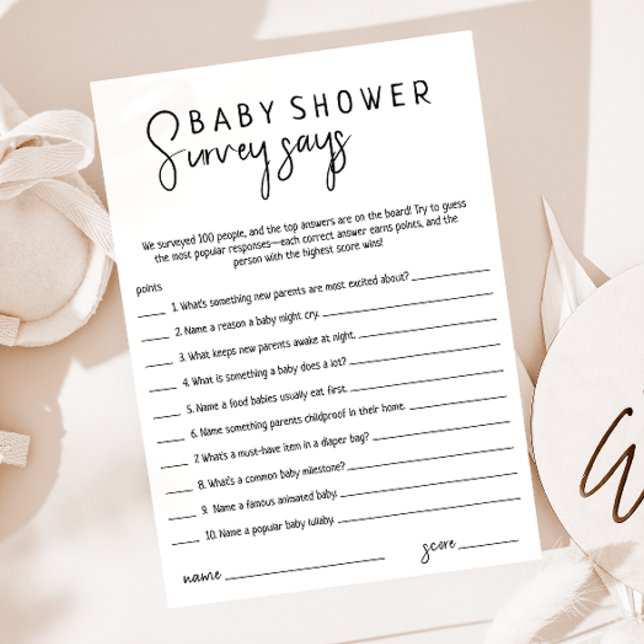 Simple Modern Neutral Baby Shower Survey Says Card (Creator Uploaded)