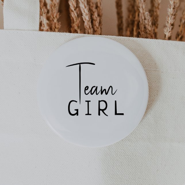 Simple Modern Neutral Gender Reveal Team Girl 2 Inch Round Button (Creator Uploaded)