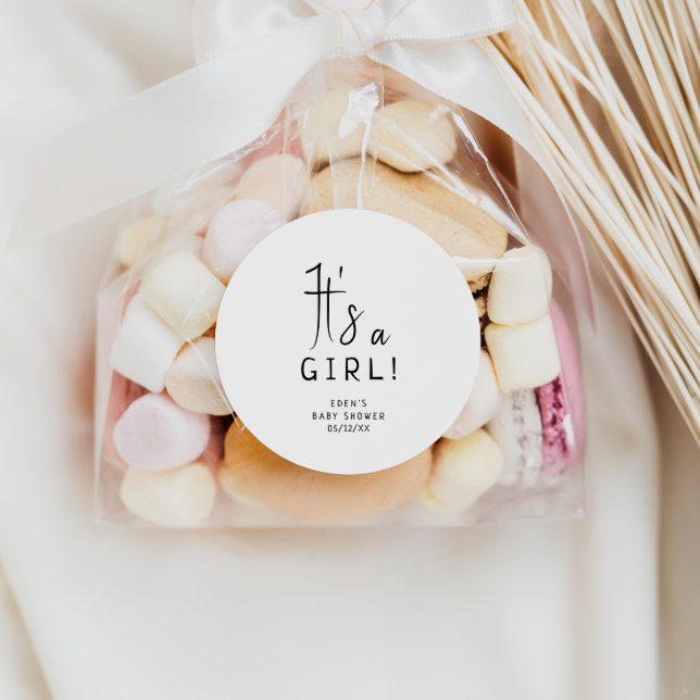 Simple Modern Neutral It's A Girl Baby Shower Classic Round Sticker (Creator Uploaded)