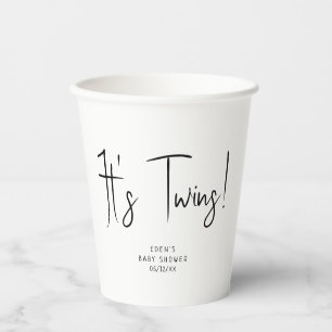 Simple Modern Neutral It's twins Baby Shower Paper Cups