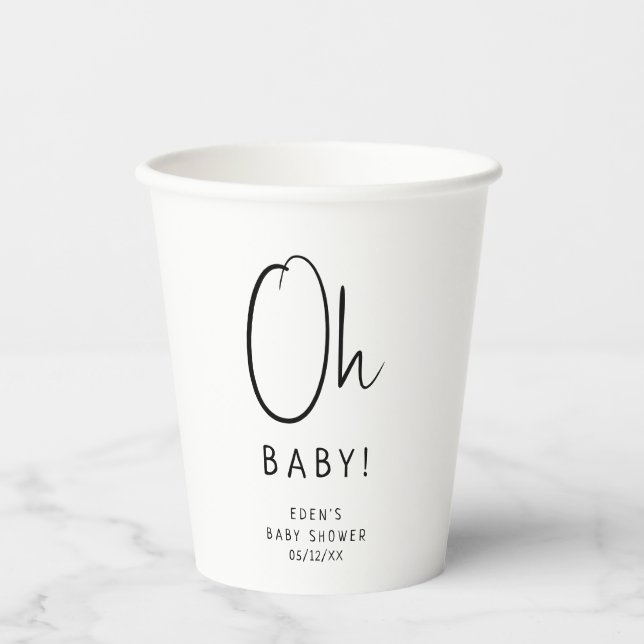 Simple Modern Neutral Oh Baby! Baby Shower Paper Cups (Front)