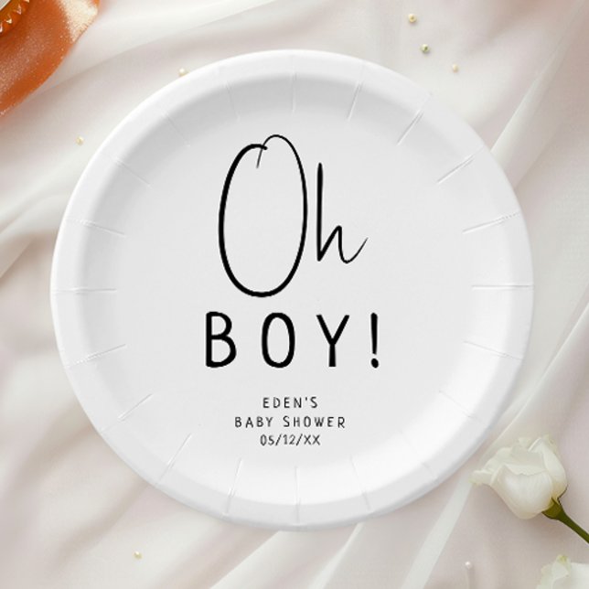 Simple Modern Neutral Oh boy! Baby Shower Paper Plate (Creator Uploaded)