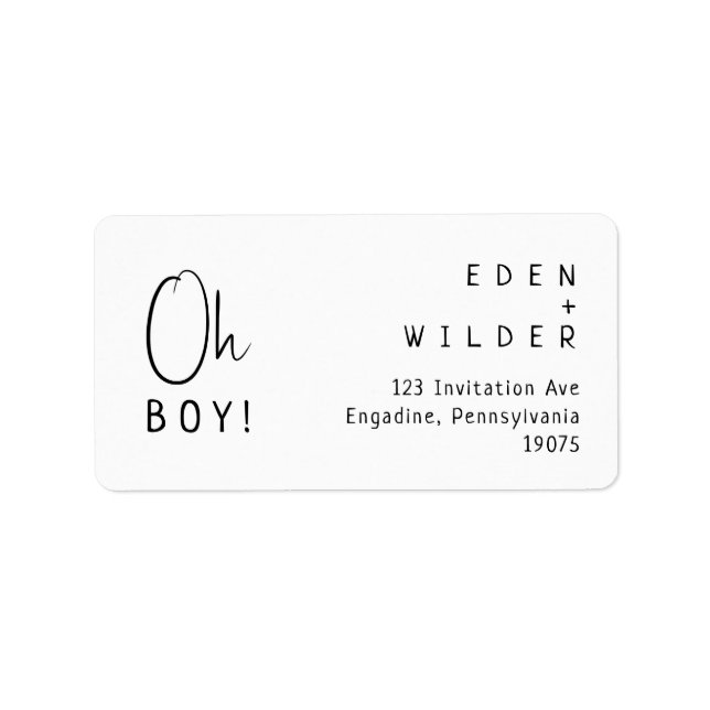 Simple Modern Neutral Oh Boy RSVP Return Address Label (Front)