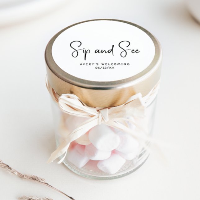 Simple Modern Neutral Sip And See Favour Classic Round Sticker (Creator Uploaded)