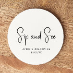 Simple Modern Neutral Sip And See Round Paper Coaster<br><div class="desc">Celebrate your little one with our simple modern neutral sip and see round paper coaster, featuring a minimalist black-and-white design that is modern and pretty. With its clean, boho-inspired aesthetic, the contemporary, gender-neutral vibe is perfect for welcoming a baby boy or girl in any season—whether it's fall, winter, spring, or...</div>