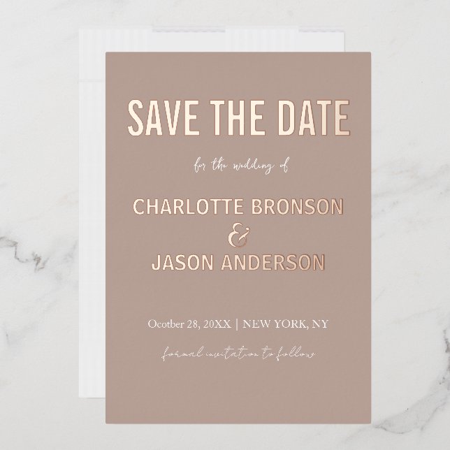 Simple Modern Neutral Taupe Save The Date Gold  (Envelope)
