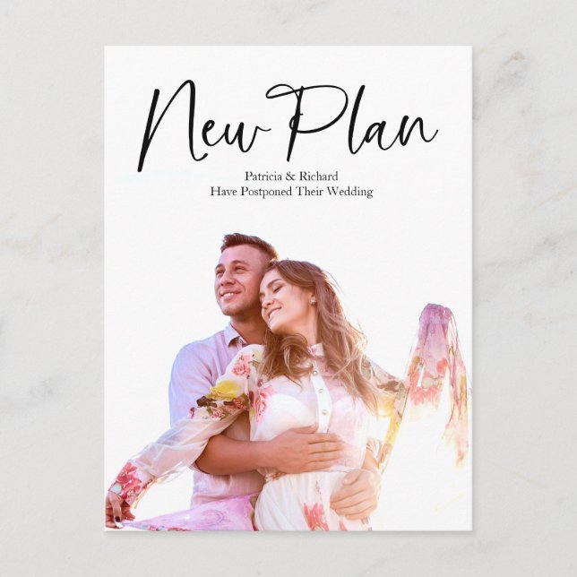Simple Modern New Plan Wedding Postponed Postcard (Front)