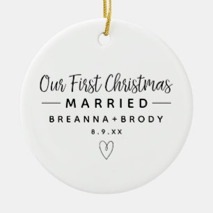 Simple Modern Newlywed Christmas Photo  Ceramic Or Ornament