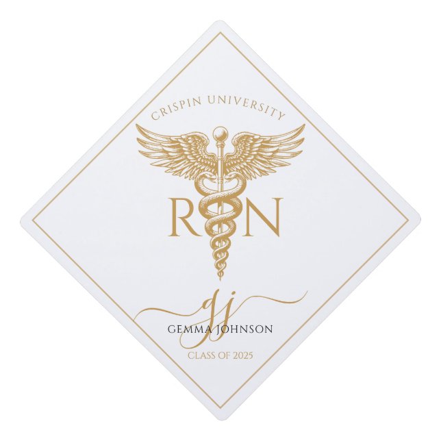 Simple Modern Nurse Graduation Party Gold Script Graduation Cap Topper (Front)