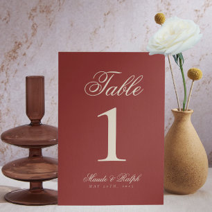 Simple Modern Old Money Bold Red Wedding Table Number