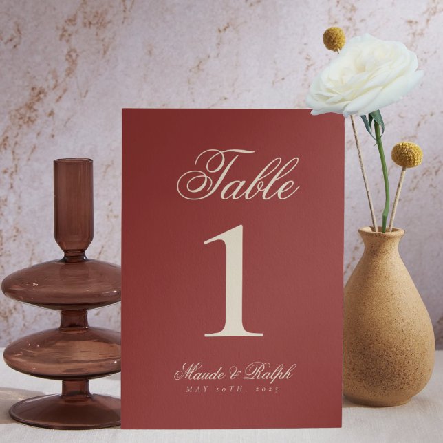 Simple Modern Old Money Bold Red Wedding Table Number (Guide guests to their seats with sophistication using these Old Money Bold Red Wedding Table Numbers)