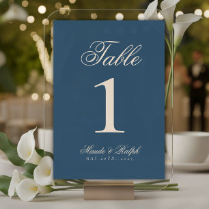 Simple Modern Old Money Pacific Blue Wedding Table Number