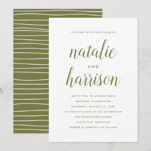 Simple Modern Olive Green Script Wedding Invitation