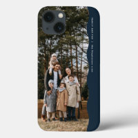 Simple modern one photo wavy edge cool navy blue