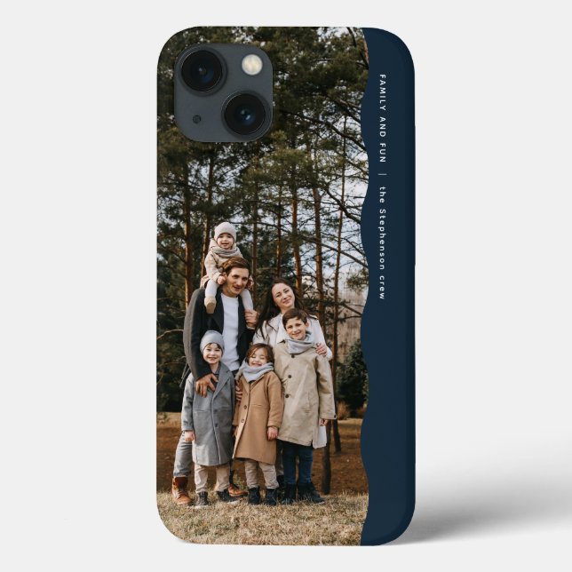Simple modern one photo wavy edge cool navy blue Case-Mate iPhone case (Back)