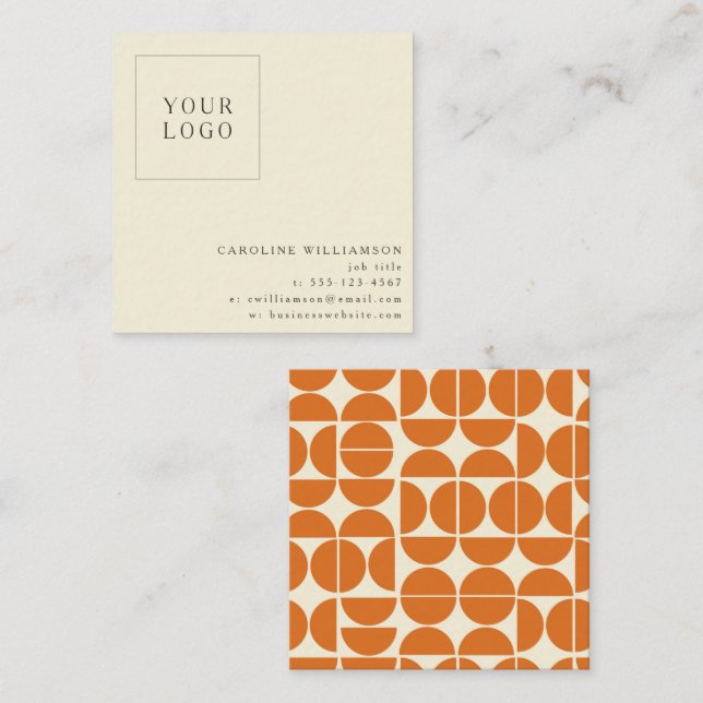 Simple Modern Orange Geometric Your Logo Custom Square Business Card (Front/Back)