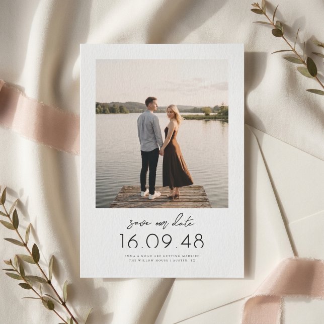 Simple Modern Oversized Date Script Photo Wedding Save The Date (Creator Uploaded)