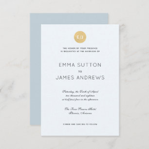 Simple Modern Pale Blue Gold Wedding Invitation