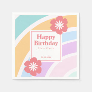 Simple Modern Pastel Rainbow Flower Birthday Napkin