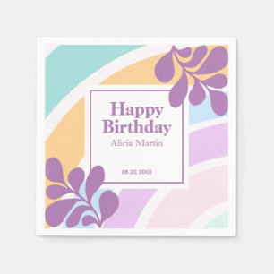 Simple Modern Pastel Rainbow Leaf Birthday Napkin