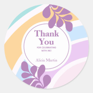 Simple Modern Pastel Rainbow Leaf Thank You Classic Round Sticker