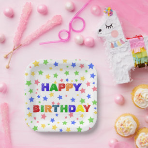 Simple Modern Pastel Star colourful birthday party Paper Plate