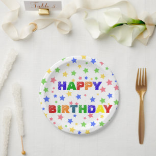 Simple Modern Pastel Star colourful birthday party Paper Plate