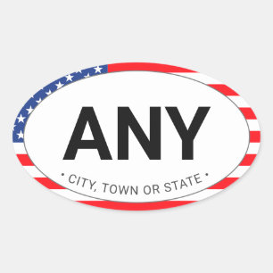 Simple Modern Patriotic American Flag Custom City Oval Sticker