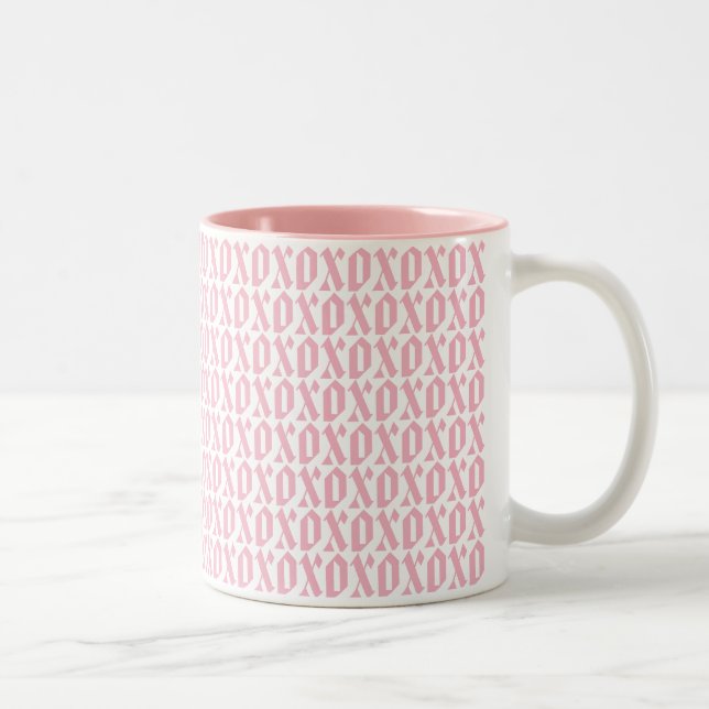 Simple Modern Pattern XOXO Valentine's Day Love Two-Tone Coffee Mug (Right)