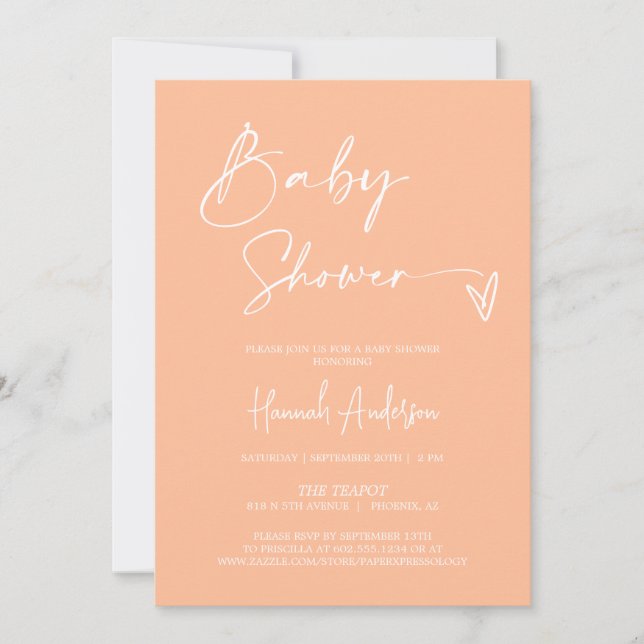 Simple Modern Peach Boho Baby Shower QR Code Photo Invitation (Front)