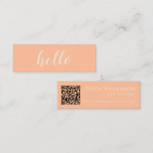 Simple Modern Peach Hello QR Code Mini Business Card