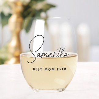 Simple Modern Personalized Best Mom Ever Stemless Wine Glass